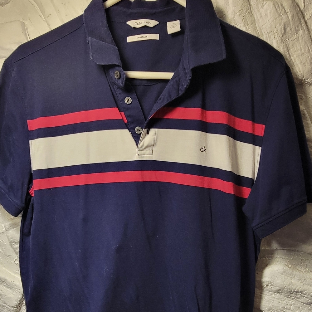 Calvin Klein polo shirt blue liquid touch men's large